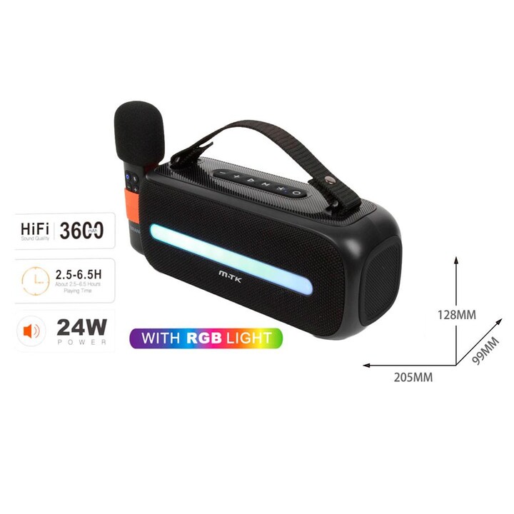 Enceinte Bluetooth 5.3 TF4202 / 24 W / 3 600 mAh / Lumières LED / TWS / FM / Micro SD / USB / Noir / MTK / 0452022