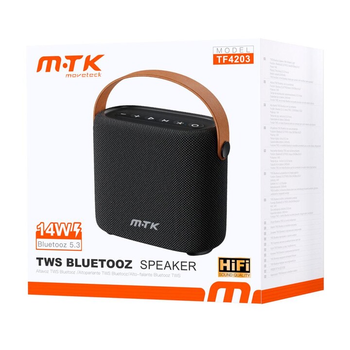Alto-falante Bluetooth 5.3 TF4203 / 14w / 2400 mAh / Luzes LED / Tws / FM / Microsd / USB / Preto / MTK / 0452032