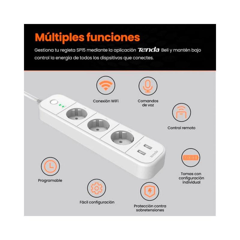 Regleta 3 tomas IPCOM / Proteccion infantil / 2x Puerto de carga USB / Blanca / SP15