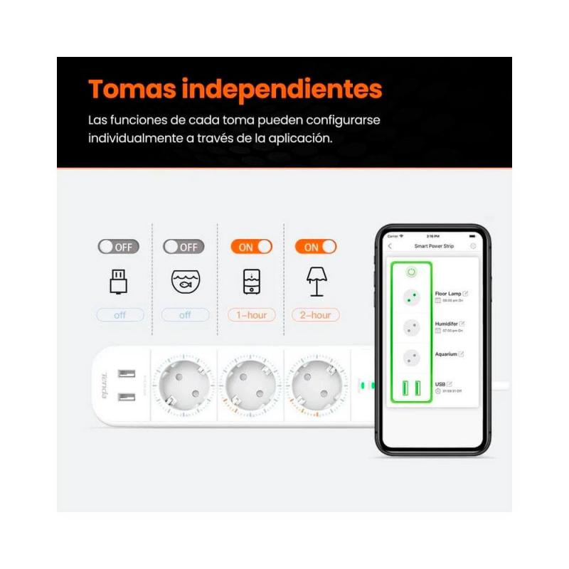 Regleta 3 tomas IPCOM / Proteccion infantil / 2x Puerto de carga USB / Blanca / SP15