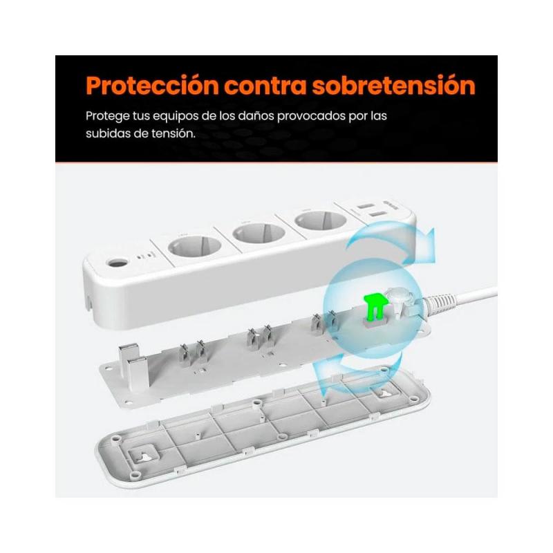 Regleta 3 tomas IPCOM / Proteccion infantil / 2x Puerto de carga USB / Blanca / SP15
