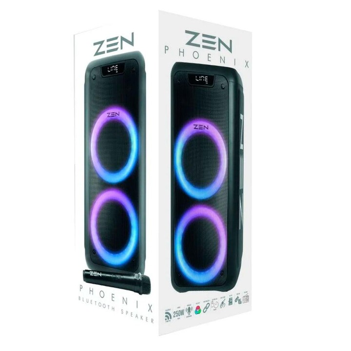Altoparlante Bluetooth 5.0 ZEN PHOENIX / 250W PMPO / Illuminazione RGB / FM / Micro SD / 1x microfono wireless / 3600Mah