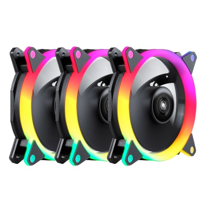 Kit di 3 ventole interne Unyka Candy 120mm ARGB LED a 7 pale, 1500 rpm, con telecomando