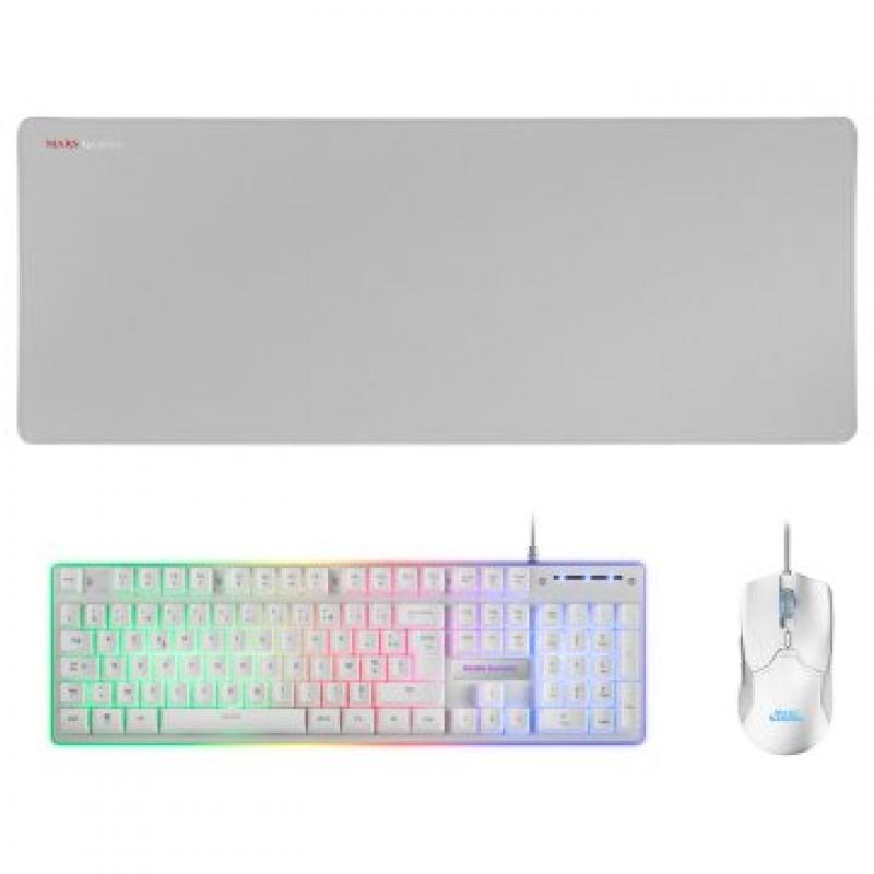 Teclado mouse y alfombrilla mars gaming mcpx frances white telcado hibrido h-mech mouse ultra