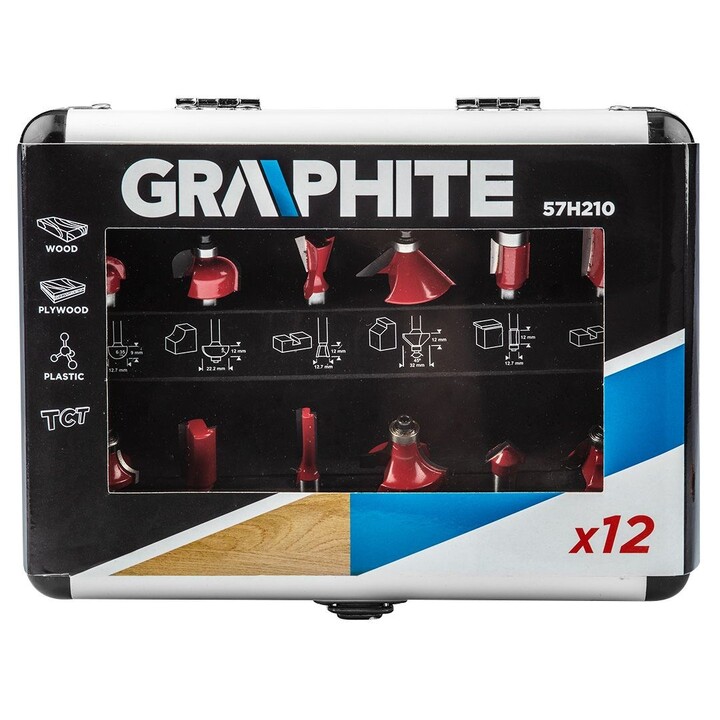 Graphite 57H210 jeu de fraises en carbure 12 pièces 8 mm