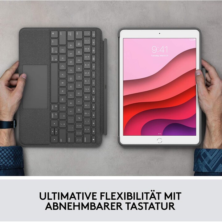 Logitech Touch Combo for iPad, keyboard case with trackpad, Smart Connector technology, Black (German Qwertz)