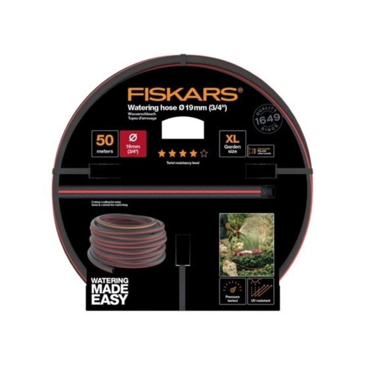 Fiskars 1027111 Tubo da giardino 50 m fuori terra nero, rosso