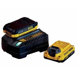 Stanley SFMCB12D2, kit inicial V20 FATMAX, baterias de iões de lítio e carregador rápido, amarelo