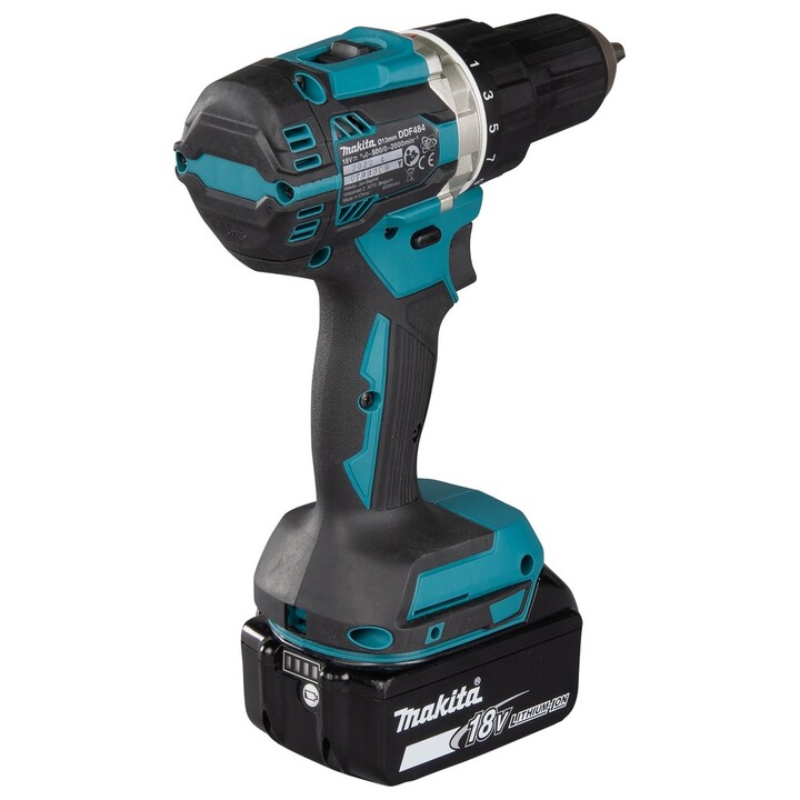 Makita DDF484RFJ, taladro atornillador sin escobillas 18V LXT, tamaño compacto 2000 RPM, negro/azul