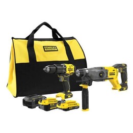 Stanley SFMCK216MDS-QW, Juego combinado de taladro y percutor V20, Juego profesional, Amarillo