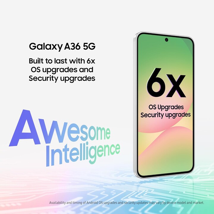 Samsung Galaxy A36 A366 5G, 6 + 128 Go, 6,7 FHD + Super Amoled, Qualcomm Snapdragon 6 Gen 3, 5000 MAH, Lima