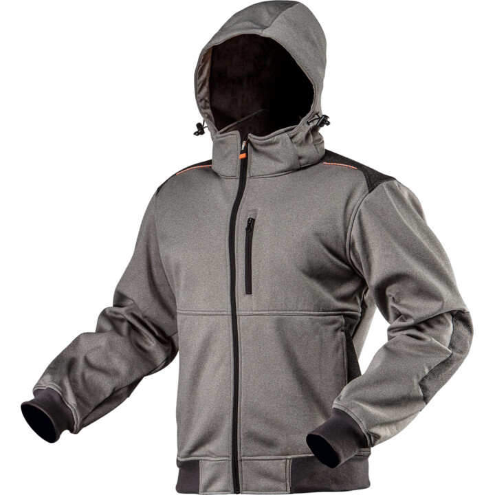 Softshell work jacket with detachable hood, size L