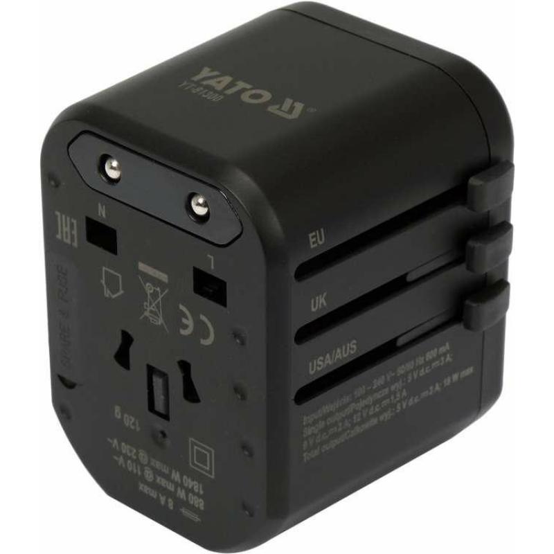 Yato YT-81300 cargador de dispositivo móvil Universal Negro Corriente alterna Carga rápida Interior