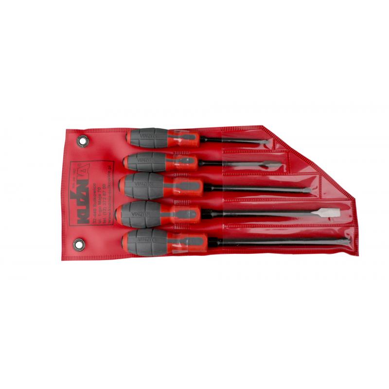 Screwdriver set of 5 pieces: 4 flat, 1 cross