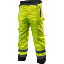 High visibility work trousers, padded, yellow, size L