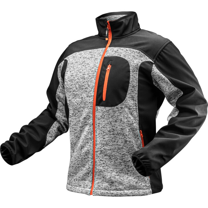 Strickes Sweatshirt, das mit Softshell -Stoff verstärkt wird, Größe xxxl