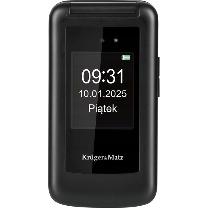 Kruger & Matz Simple 931, 4G Senior Teléfono, Flip, 2 pantallas, ruidosos, SOS, Negro