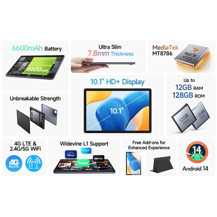 Ulefone Tab A10 Pro 10.1, 6GB/128GB, WiFI+4G, Gray