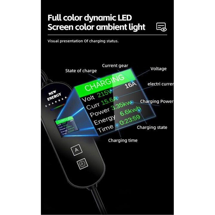 Cargador de Coche Eléctrico con Pantalla LCD EV 32A/7.0KW/10M sin Cabezal de Enchufe
