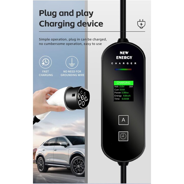 Cargador de Coche Eléctrico con Pantalla LCD EV 32A/7.0KW/10M sin Cabezal de Enchufe