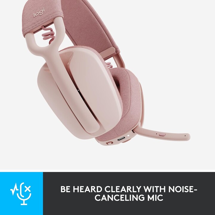 Logitech Zone Vibe 100, écouteur sur-auriculaire sans fil léger avec microphone antibruit, rose