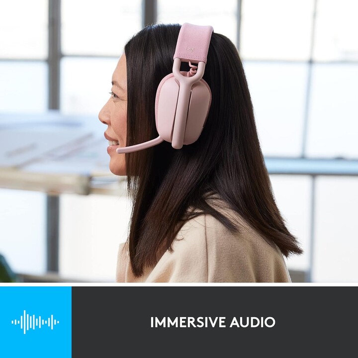 Atmosfera della zona logitech 100, cuffie over-ear wireless leggera con microfono che cancella il rumore, rosa