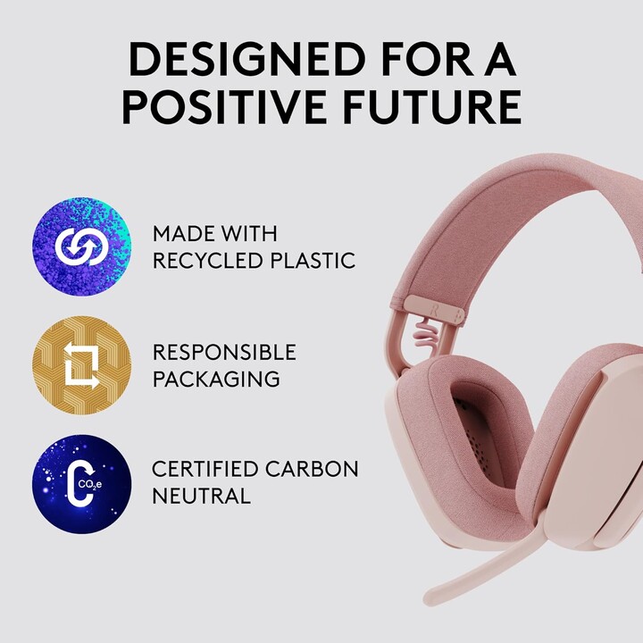 Logitech Zone Vibe 100, auriculares livianos de la oreja inalámbrica con micrófono de cancelación de ruido, rosa