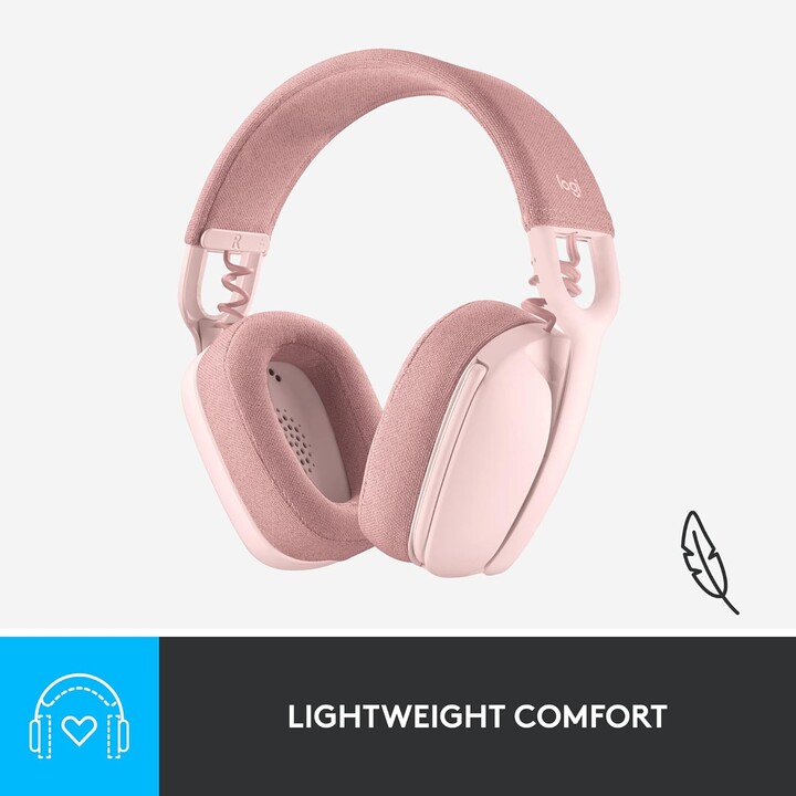 Logitech Zone Vibe 100, écouteur sur-auriculaire sans fil léger avec microphone antibruit, rose
