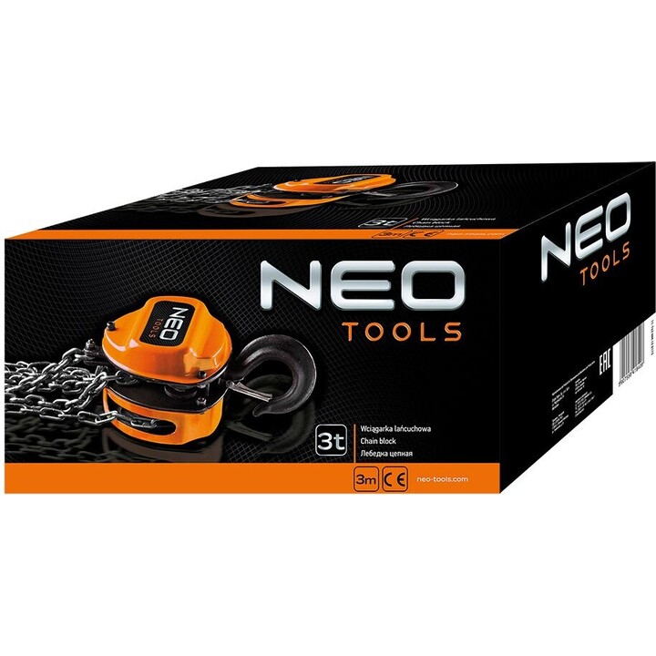 Neo Tools TOP-11-762, Kettenwinde 3T 3m, Orange/Schwarz