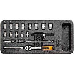 NEO TOOLS 84-237 Steckschlüssel 1/4, 19-tlg. Satz, Einlage