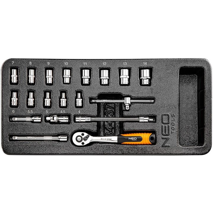 NEO TOOLS 84-237 Socket wrenches 1/4, set 19 pcs, insert