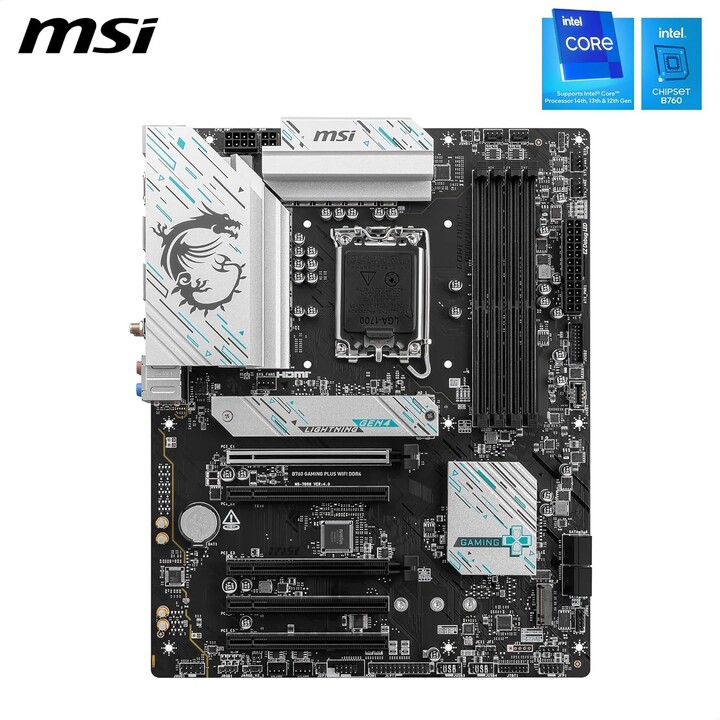 Placa Msi B760 Gaming Plus Wifi Ddr4,intel,1700,b760,4ddr4,192gb,hdmi+dp,4sata+2m.2,6usb 3.2,2.5gb+wifi6e+bt5.3,atx