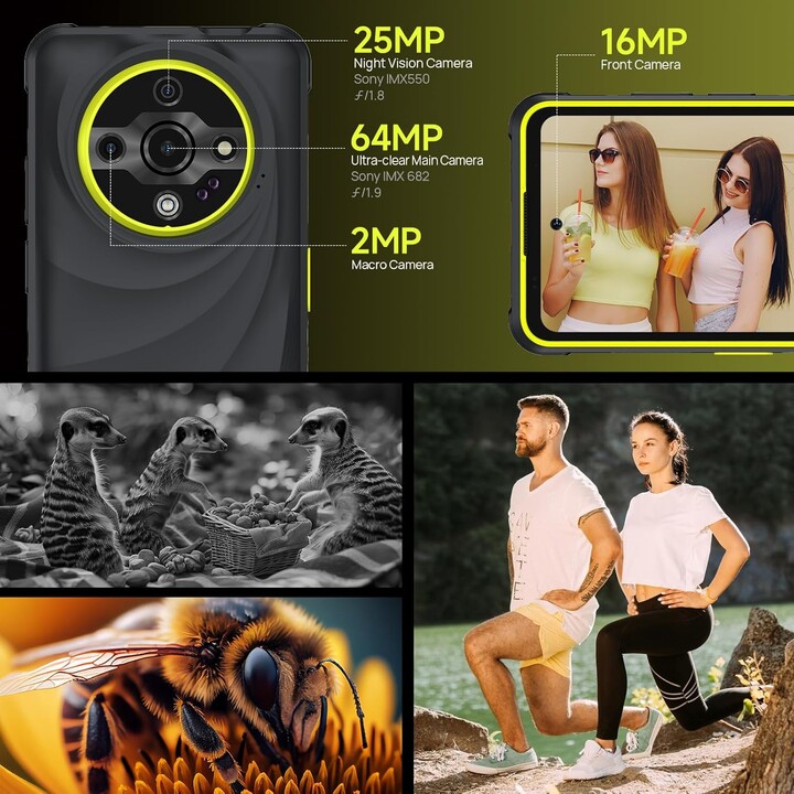 Ulefone Armor X31 Pro 5G, teléfono resistente, 16GB+256GB, Android 14, 6.56, 120Hz, 64MP+25MP+Cámara de 16MP, 6050 mAh, verde