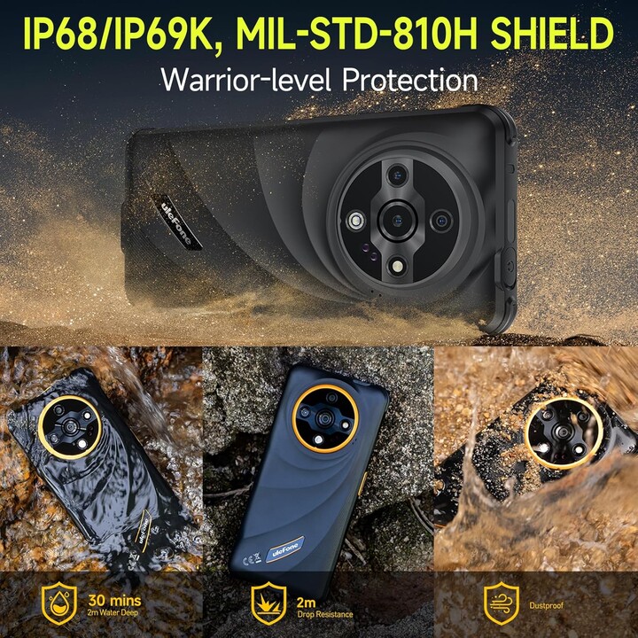 Ulefone Armor X31 Pro 5G, teléfono resistente, 16GB+256GB, Android 14, 6.56, 120Hz, 64MP+25MP+Cámara de 16MP, 6050 mAh, verde