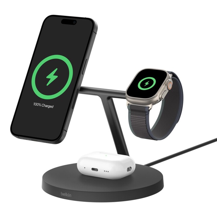 Cuffie Belkin BoostCharge Pro, Smartphone, Smartwatch Nero Caricabatterie wireless USB Ricarica rapida per interni