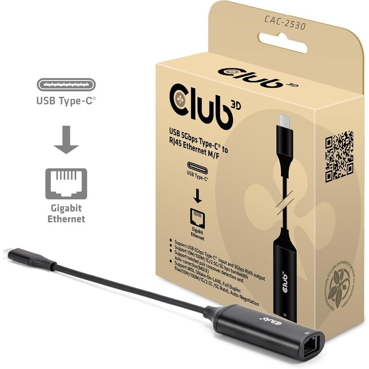 Adaptateur E/S USB-C vers RJ45/M/F CAC-2530 CLUB3D