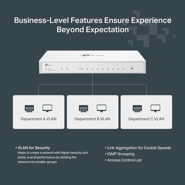 Semi-manageable switch tp-link festa fs308g 8xrj45 gb metal casing 1x poe input management applies