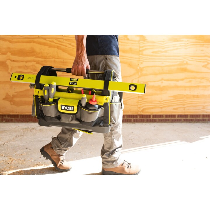 Ryobi RSS LOT1 open tool bag 38 L with professional storage and organization, Green