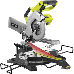 Ryobi R18MS216-0, 18V ONE+ 216mm Scie à onglets coulissante, système de coupe à l'équerre, vert/noir