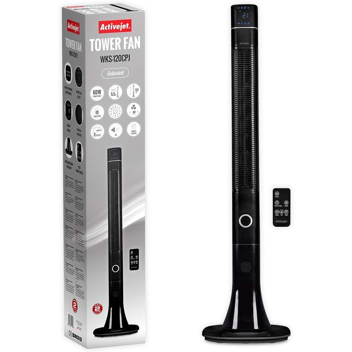 Activejet Selected WKS-120CPJ, Standventilator mit Luftstromregelung und elegantem Finish, schwarz