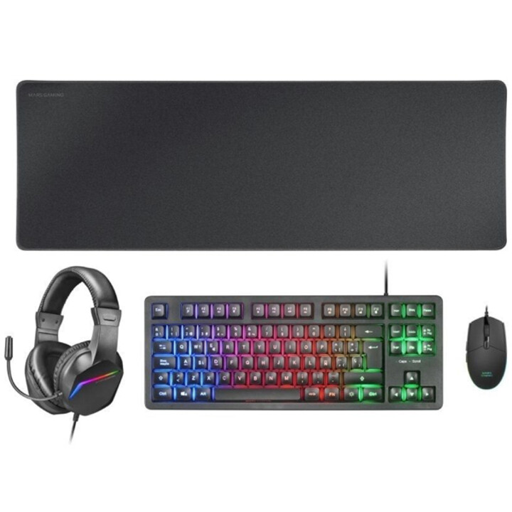 Tastiera mouse cuffie e tappetino per mouse mars gaming mcp-rgb3 tastiera nera tkl h-mech mouse rosso rgb