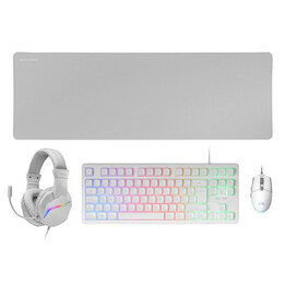 Tastatur, Maus, Headset und Mauspad Mars Gaming MCP-RGB3, weiße Tastatur, TKL H-Mech, rote Maus RGB