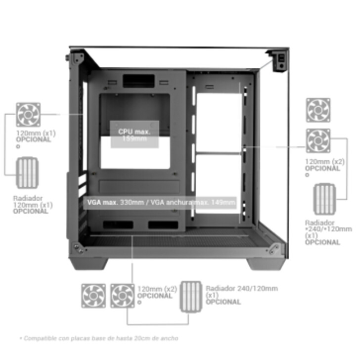 Caja microatx gaming mars gaming mcvisionmp triple cristal templado gpu 330mm 1x3.5 1x2.5 rosa