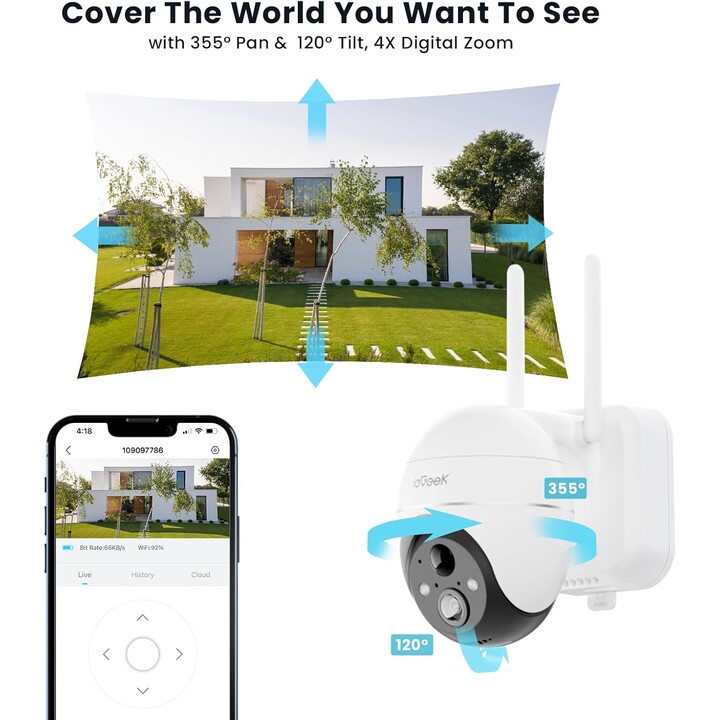 ieGeek ZS-GX4S 5MP/QHD IP65 WiFi Solar Branco para Exterior