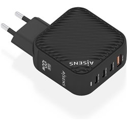 Cargador Gan de Pared Aisens ASCH-100W4P029-BK/ 3xUSB Tipo-C/ 1x USB/ 100W