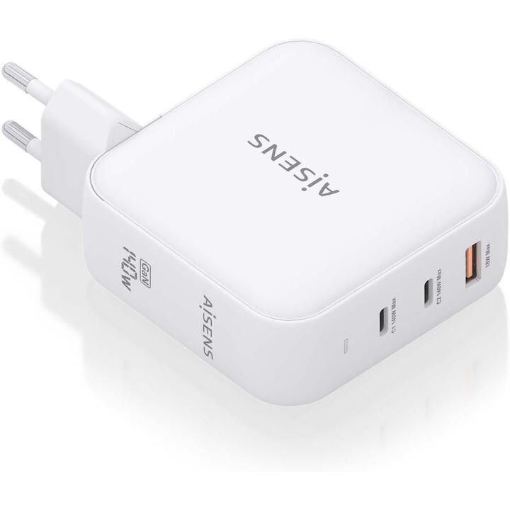Aisens Gan Wandladegerät ASCH-140W3P030-W/ 2xUSB Typ-C/ 1xUSB/ 140W