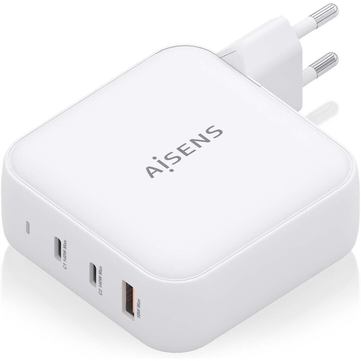 Aisens Gan Wandladegerät ASCH-140W3P030-W/ 2xUSB Typ-C/ 1xUSB/ 140W