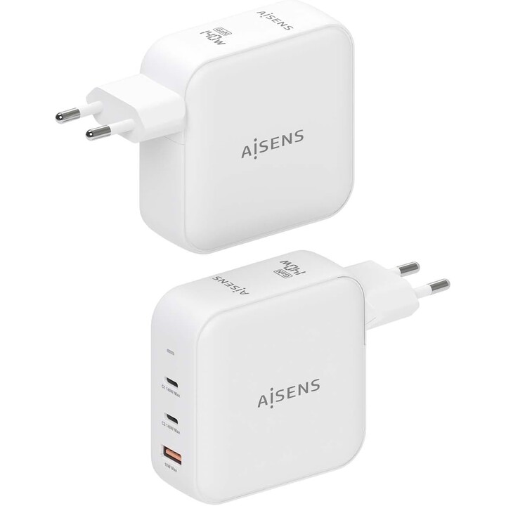 Aisens Gan Wandladegerät ASCH-140W3P030-W/ 2xUSB Typ-C/ 1xUSB/ 140W