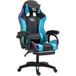 PowerGaming LED RGB-Silla Reposapiés Negro+Azul