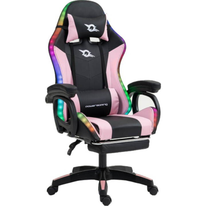 PowerGaming LED RGB Silla Reposapiés Negro+Rosa